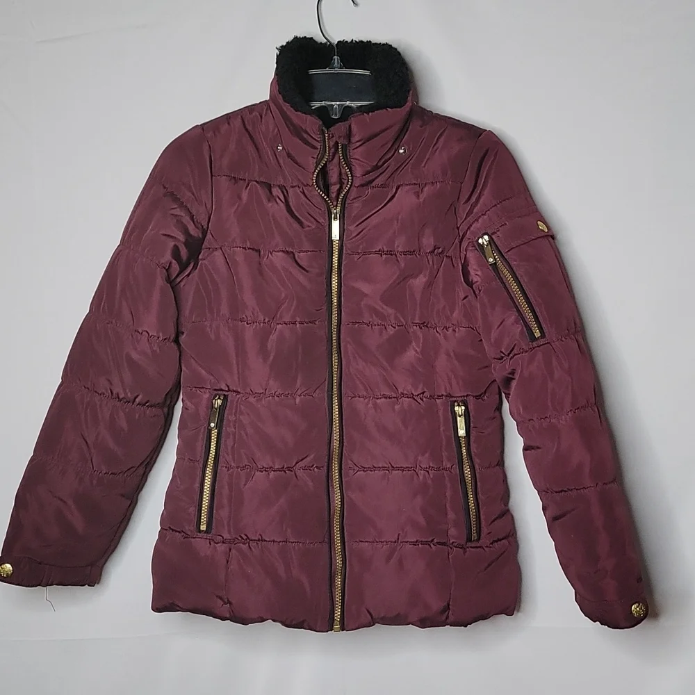 London Fog youth purple faux fur zip up puffer jacket sz Large youth (14-16)